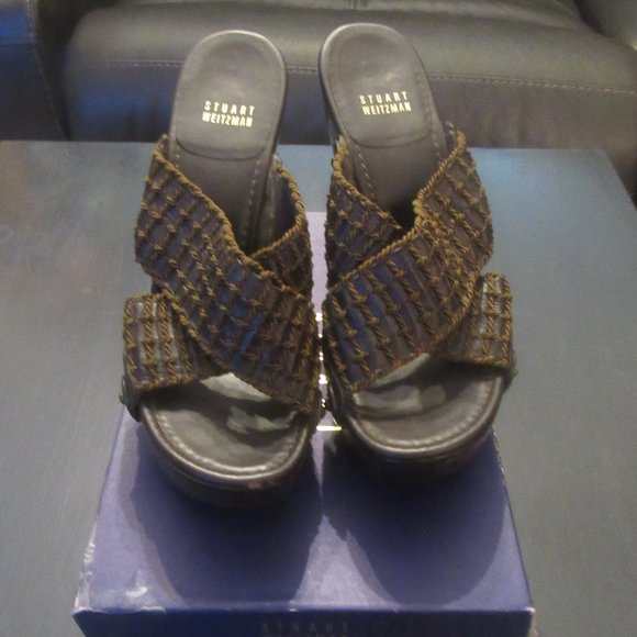 STUART WEITZMAN-Dark Brown Woven Heeled Slides ~ Size 9 - Picture 2 of 16